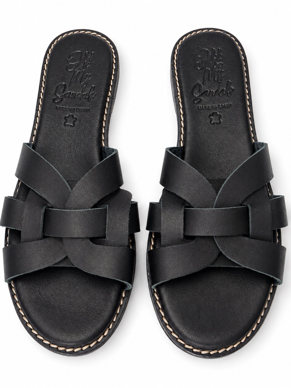 Oh My Sandals Black Leather Woven Slide Sandals Made in Spain EU 39